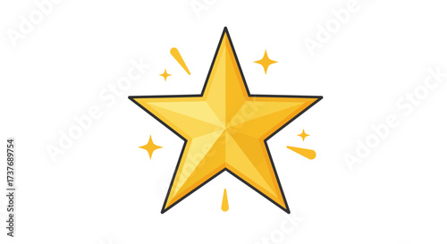 Bright golden star with sparkling effect and shiny surface.
