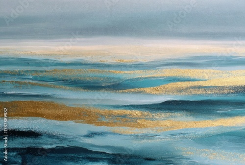 Abstract Ocean Painting with Gold Accents