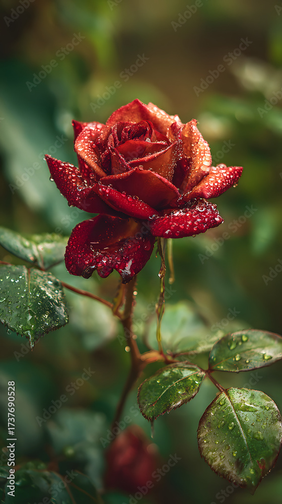 Obraz premium red rose with water drops