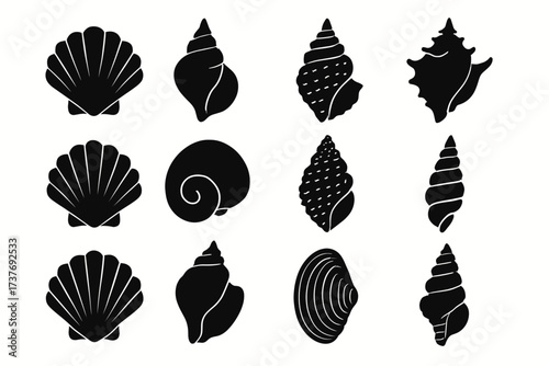 Collection of black silhouette seashells