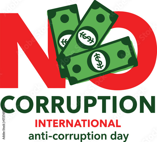 Bold red 'NO' symbol over green banknotes, representing anti-corruption and financial integrity.