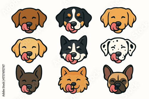 Cute cartoon dog faces showing variety of breeds and expressions