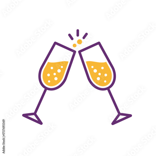 Cheers with two champagne glasses clinking in celebration  