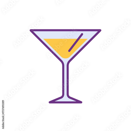 Cocktail glass with yellow drink and garnish in minimalist style  