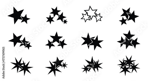 A collection of various star cluster illustrations in different arrangements and styles.