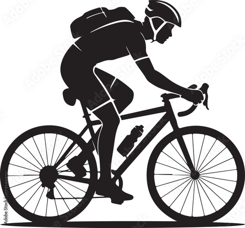 Cyclist Silhouette on Bicycle with Helmet and Water Bottle bike cycling