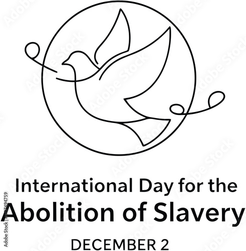 Dove carrying olive branch symbolizes peace and freedom on International Day for the Abolition of Slavery.