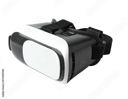 A close-up, white-and-black head-mounted display for virtual reality