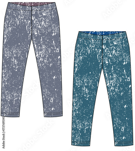 Distressed Print Leggings Set Denim Inspired Texture Two Color Options