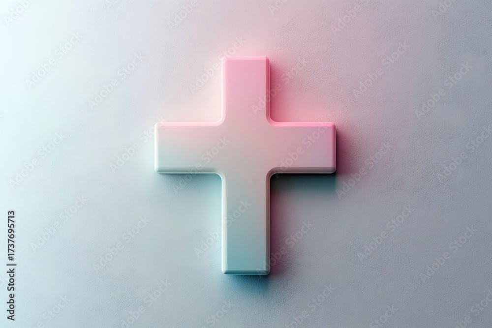 Obraz premium Medical cross symbol features a smooth colorful gradient set against a textured white background, illustrating healthcare and wellness concepts
