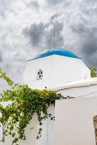 Dome of a small Greek chapel.