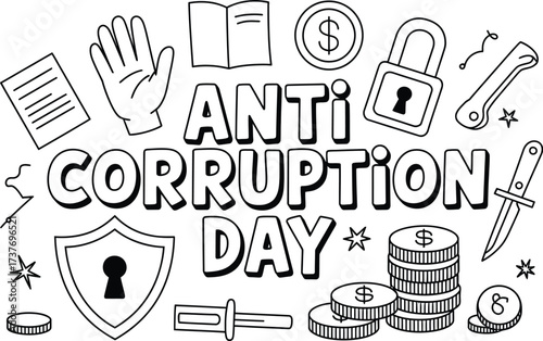 Anti corruption day message with symbols of justice and security