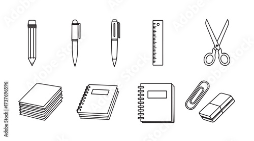 Collection of hand drawn school and office supplies sketch elements on vector