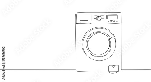 Outline of a washing machine in minimalist style on white background  