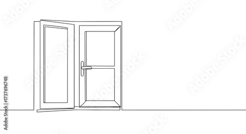 Open door illustration in minimal line art style  