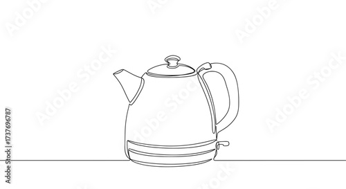 Continuous line drawing of a kettle on a plain background  