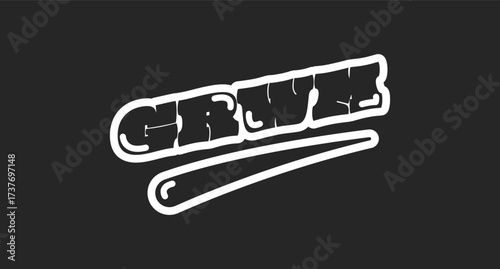 GRWM abbreviation retro black outline social media phrase. Get ready with me lingo. Influencer beauty, fashion. Rounded bubble letters with swoosh. Vintage sports, varsity typography. Oi font used