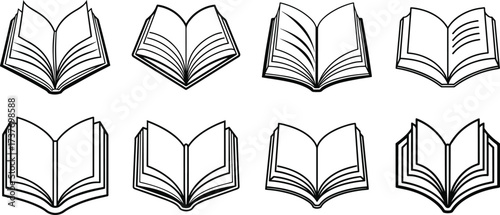 Collection of open books illustrated in a sketchy line art style