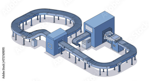 Isometric conveyor belt system in modern factory design