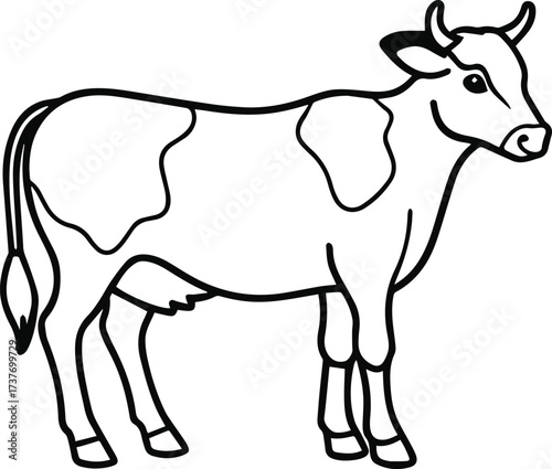 Simple line drawing of a holstein friesian cow standing profile view