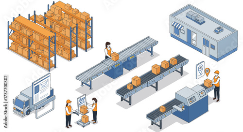 Efficient warehouse logistics and automation with conveyor belts and robotics