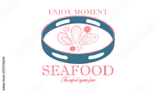 Oyster, seafood. Vintage retro print, seafood oysters sketch Enjoy Moment Hand drawn sketch oysters. Vector Illustration drawing for graphic tee t shirt or poster sticker - Vector