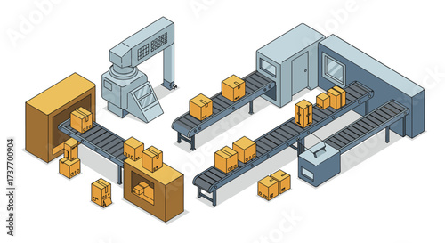 Automated conveyor system for efficient package sorting in isometric style