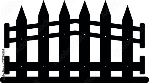 Wooden picket fence silhouette, Garden and yard border icon, Farm boundary vector
