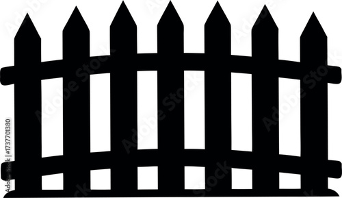 Picket fence silhouette vector, Wooden garden fence icon, Backyard border design