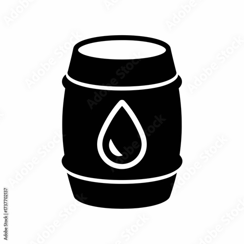 Scalable vector illustration of a barrel icon with water drop symbol for fluid storage and liquid industry applications silhouette