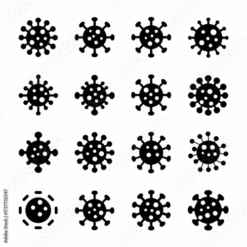 Collection of diverse vector virus icons representing different strains and mutations silhouette