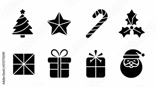 Set of basic black christmas icons vector illustration scalable for festive design projects silhouette