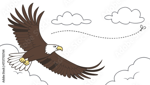 Brown Eagle Soaring with Wings Spread Amidst Stylized Clouds Transparent Background bird raptor