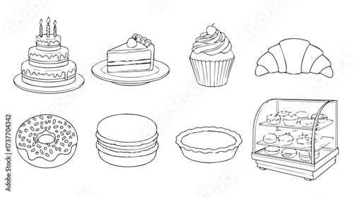 Collection of hand drawn bakery pastries and desserts diverse sweet treats collection vector