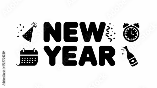New year celebration vector illustration with party icons festive design scalable graphic silhouette