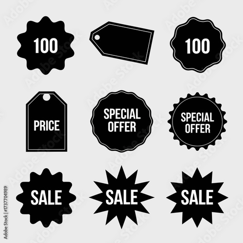 Set of vector sale and offer badges and tags for promotional graphics silhouette
