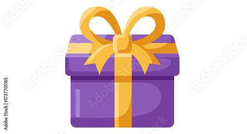 Purple gift box with yellow ribbon for celebrations and holidays  