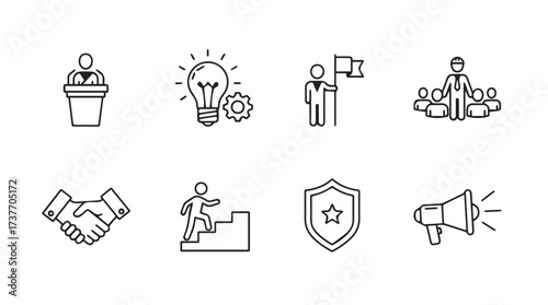 Hand-drawn business icons collection for strategy planning project management and growth concepts vector
