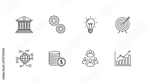 Set of hand drawn business icons featuring finance growth innovation and strategy concepts vector