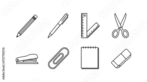 Set of hand drawn school supplies and office stationery icons on white surface vector