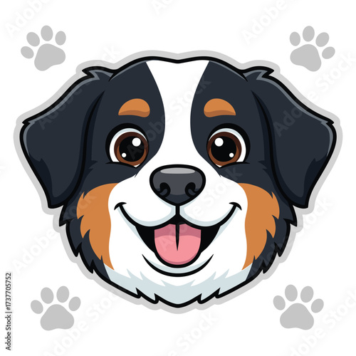 Bernese Mountain Dog Head Cute Mascot Cartoon