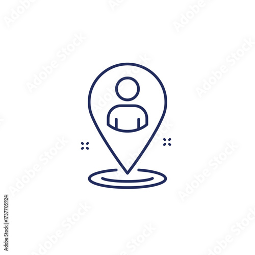 Location pin icon with person illustration in simple design  