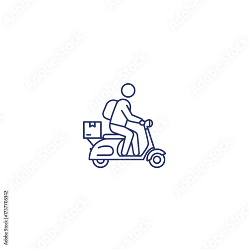 Person riding scooter with delivery package on minimalist background  