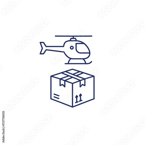 Helicopter delivering package in minimalist line art style  