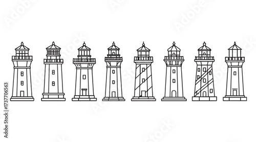Collection of lighthouse sketches diverse designs nautical guidance sea coastline symbolism maritime history vector
