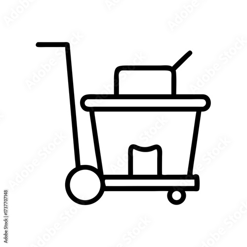 Cleaning cart with bucket and mop handle in minimalist style  