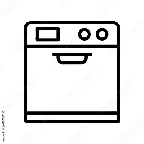 Line art illustration of a modern dishwasher appliance  