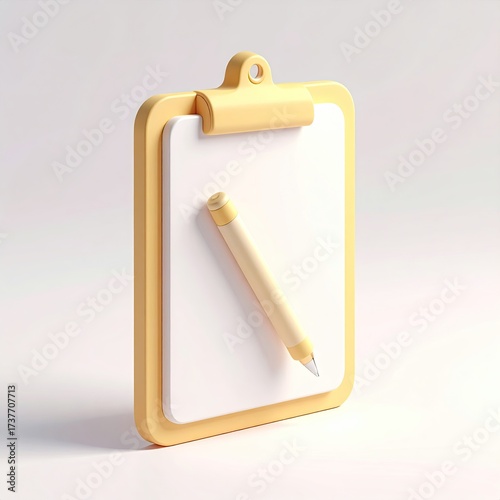 Cartoon clipboard with paper & yellow pencil, bright