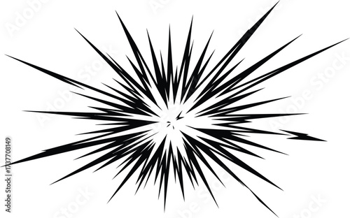 Dynamic burst explosion with sharp radiating lines on white background