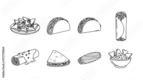 Hand drawn sketch collection of popular mexican food items for culinary design vector